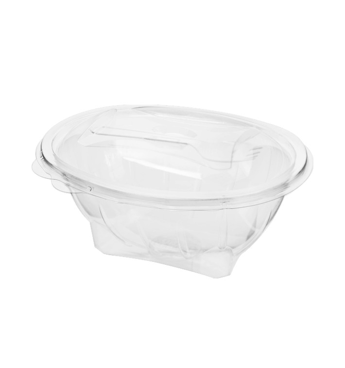 Saladier avec charnière APET et Fourchette 750ml 190x140x95mm (75 Utés)