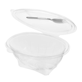 Saladier avec charnière APET et Fourchette 750ml 190x140x95mm (300 Utés)