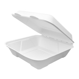 Suikerriet Gescharnierd Container "Menu Box" wit 22,5x22,5x7,5cm (50 stuks) 