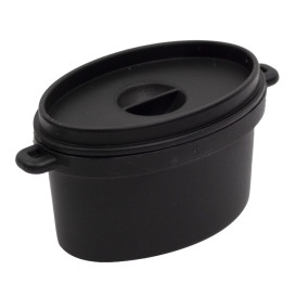 Proeverij ovenschotel met deksel PPzwart 7,5x6,5cm 60ml (10 stuks)