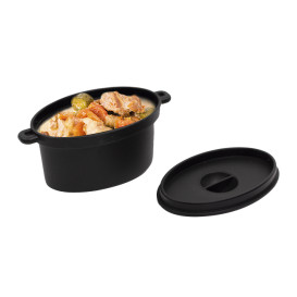 Proeverij ovenschotel met deksel PPzwart 7,5x6,5cm 60ml (10 stuks)