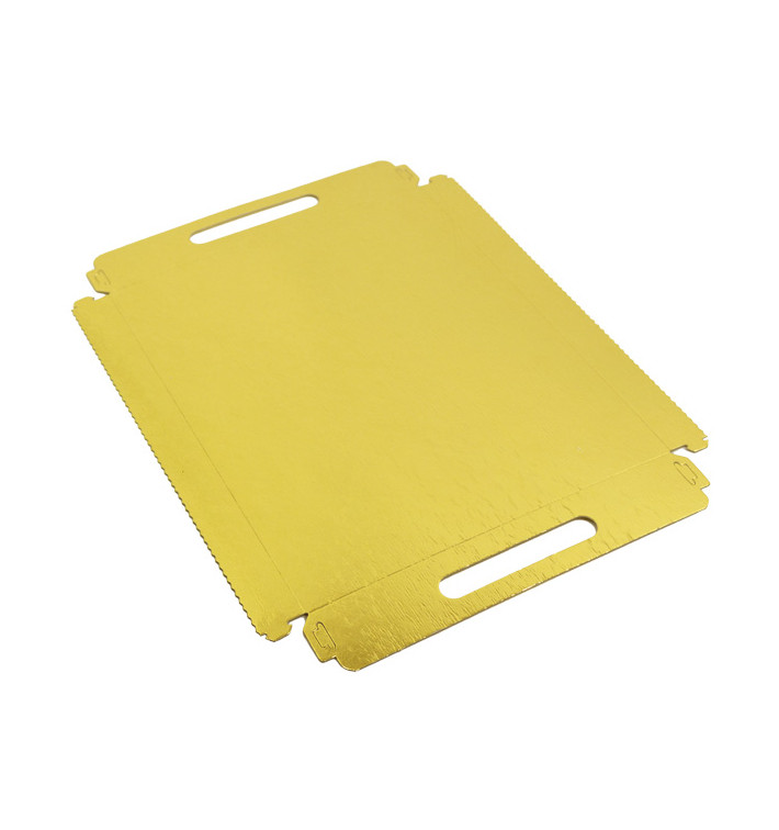 Papieren dienblad met handgrepen Rechthoekige vorm goud 22x28cm (400 stuks) Papieren dienblad met handgrepen Rechthoekige vorm goud 22x28cm (400 stuks)