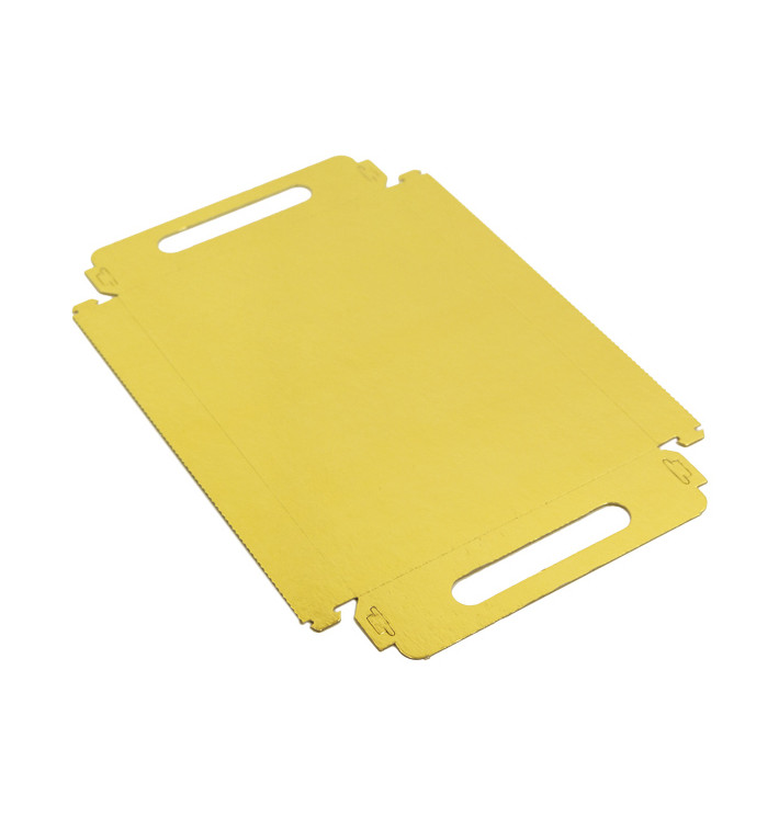 Plateau Rectangle Carton Doré Poignées 16x23 cm (100 Utés) Plateau Rectangle Carton Doré Poignées 16x23 cm (100 Utés)