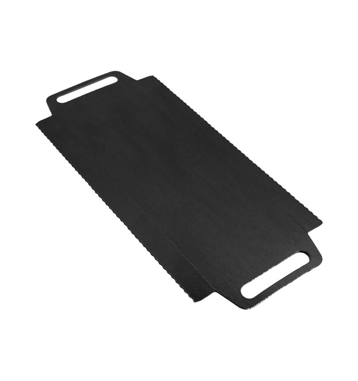 Plateau Rectangle Carton Noir Poignées 30x12 cm (100 Utés) Plateau Rectangle Carton Noir Poignées 30x12 cm (100 Utés)