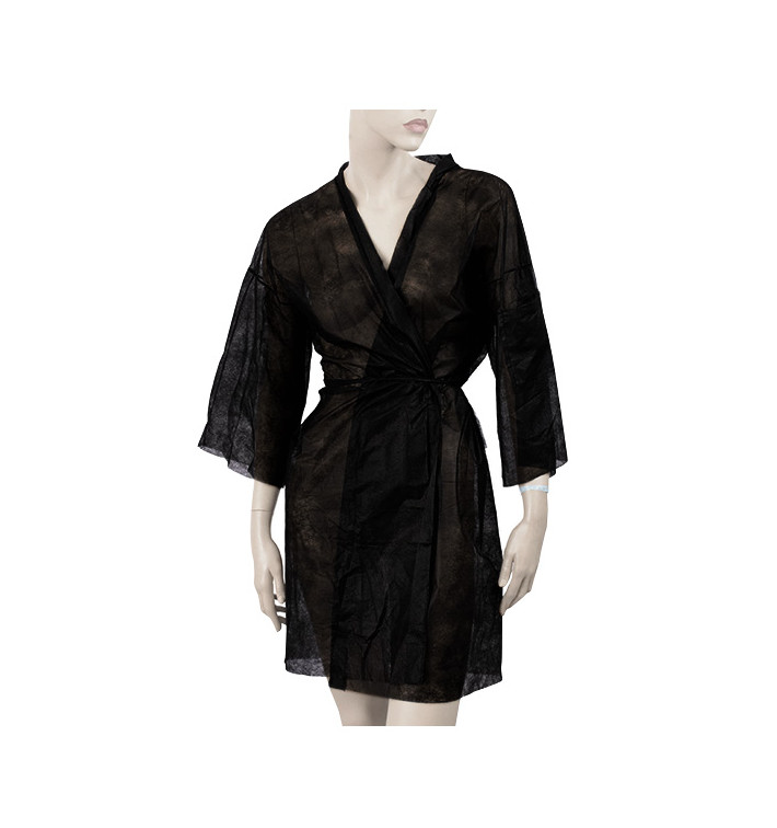 Kimono PP non Tissé avec Ceinture et Poche Noir (1 Utés) Kimono PP non Tissé avec Ceinture et Poche Noir (1 Utés)