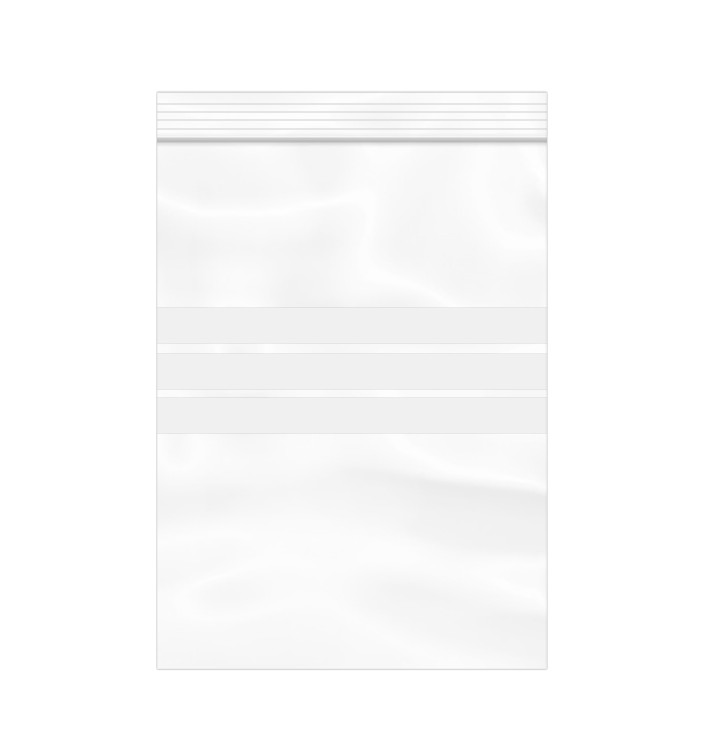 Sac en PE Fermeture zip à bandes blanches 16x22cm G200 (100 Utés) Sac en PE Fermeture zip à bandes blanches 16x22cm G200 (100 Utés)