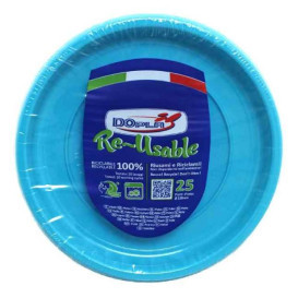 Assiette Plate Réutilisable Economique PS Bleu Clair Ø22cm (25 Utés)