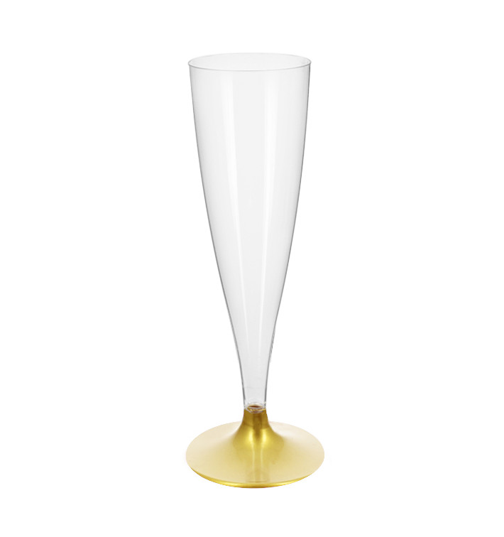 Herbruikbaar Champagneglazen/flutes 140ml PS goude voet (400 stuks) Herbruikbaar Champagneglazen/flutes 140ml PS goude voet (400 stuks)
