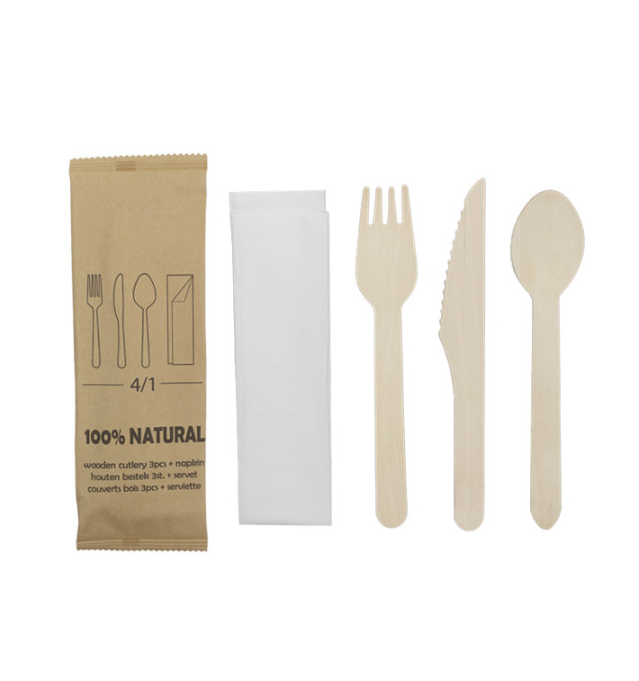 Houten Vork, Mes, Lepel & Servettenset 20,5cm (25 Stuks) Houten Vork, Mes, Lepel & Servettenset 20,5cm (25 Stuks)