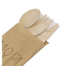 Houten Vork, Mes, Lepel & Servettenset 20,5cm (25 Stuks)