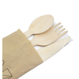 Set de Fourchette, Couteau, Cuillère et Serviette en Bois 20,5cm (25 Utés)