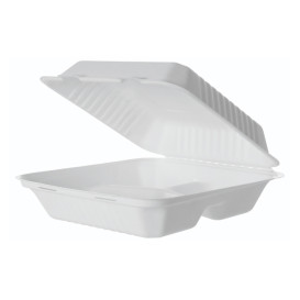 Emballage Canne à Sucre avec PLA Blanc 3C 23x23x7,5cm (50 Utés)