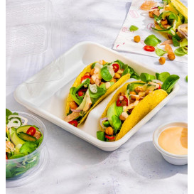Plateau pour Tacos en Canne à Sucre Blanc 18,5x18,5cm (50 Utés)