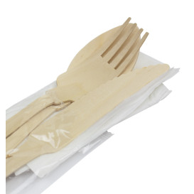 Set de Fouchette, Couteau, Cuillère et Serviette en Bois “Classic” 20cm (25 Utés)