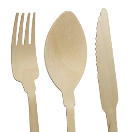 Set de Fouchette, Couteau, Cuillère et Serviette en Bois “Classic” 20cm (25 Utés)