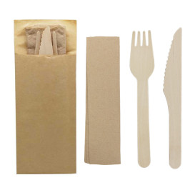 Set Couverts Bois Fourchette, Couteau et Serviette (50 Utés)