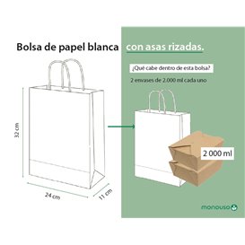 Sac en Papier Kraft Blanc avec Anses 100g/m² 25+13x33cm (250 Utés)