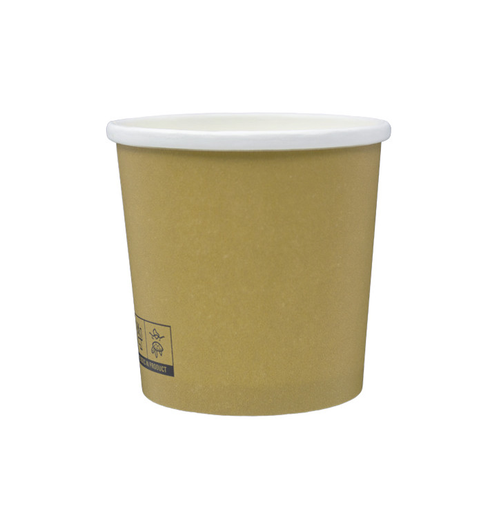 Kraft Kartonnen Pot met Witte Rand 350ml Ø9,0cm (25 Stuks) Kraft Kartonnen Pot met Witte Rand 350ml Ø9,0cm (25 Stuks)