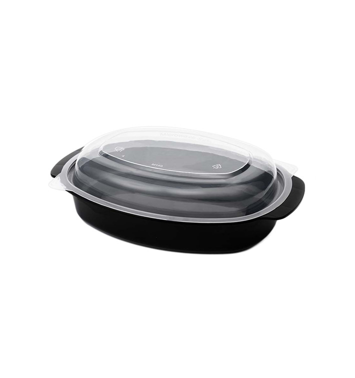Bakje Oval PP Zwart met Deksel 600ml 15,4x22,6cm (300 Stuks)