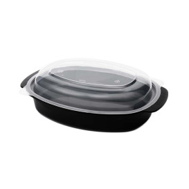 Bakje Oval PP Zwart met Deksel 600ml 15,4x22,6cm (50 Stuks)