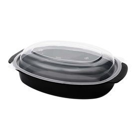Bakje Oval PP Zwart met Deksel 950ml 15,4x22,6cm (50 Stuks)