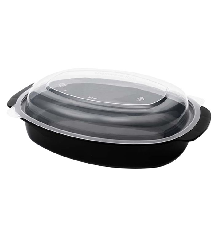 Bakje Oval PP Zwart met Deksel 950ml 15,4x22,6cm (50 Stuks)