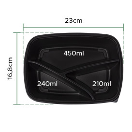 Barquette Plastique PP 3C Noir 900ml 23x17x5cm (75 Utés)