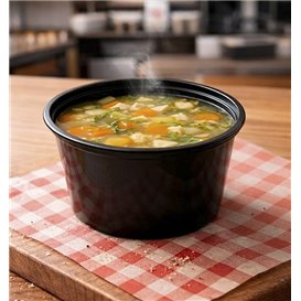 Pot en Plastique PP Noir avec Couvercle 470ml (500 Uds)