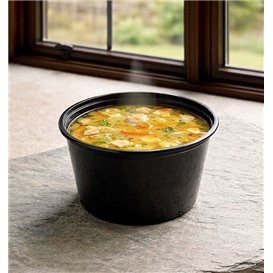 Pot en Plastique PP Noir avec Couvercle 470ml (500 Uds)