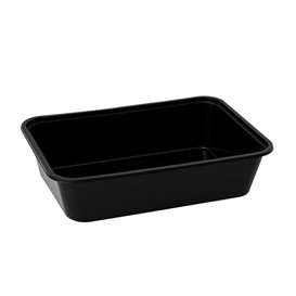 Plastic Bakje Rechthoek Zwart van PP met Deksel 500ml 17,3x11,9cm (50 Stuks)
