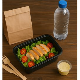 Plastic Bakje Rechthoek Zwart van PP met Deksel 500ml 17,3x11,9cm (50 Stuks)