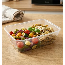 Plastic Bakje Rechthoek Transparant van PP met Deksel 650ml 17,3x11,9cm (50 Stuks)