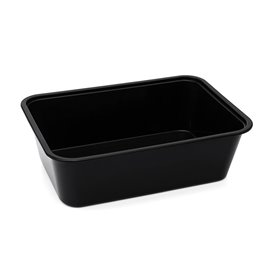 Barquette en Plastique PP Noire avec Couvercle 750ml 17,3x11,9cm (50 Utés)