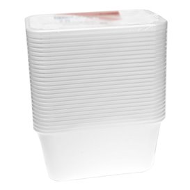 Plastic Bakje Rechthoek Wit van PP met Deksel 1.000ml 17,3x11,9cm (50 Stuks)