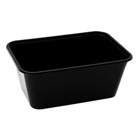Plastic Bakje Rechthoek Zwart van PP met Deksel 1.000ml 17,3x11,9cm (50 Stuks)