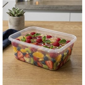 Plastic Bakje Rechthoek Transparant van PP met Deksel 1.500ml 20,4x15,3cm (50 Stuks)