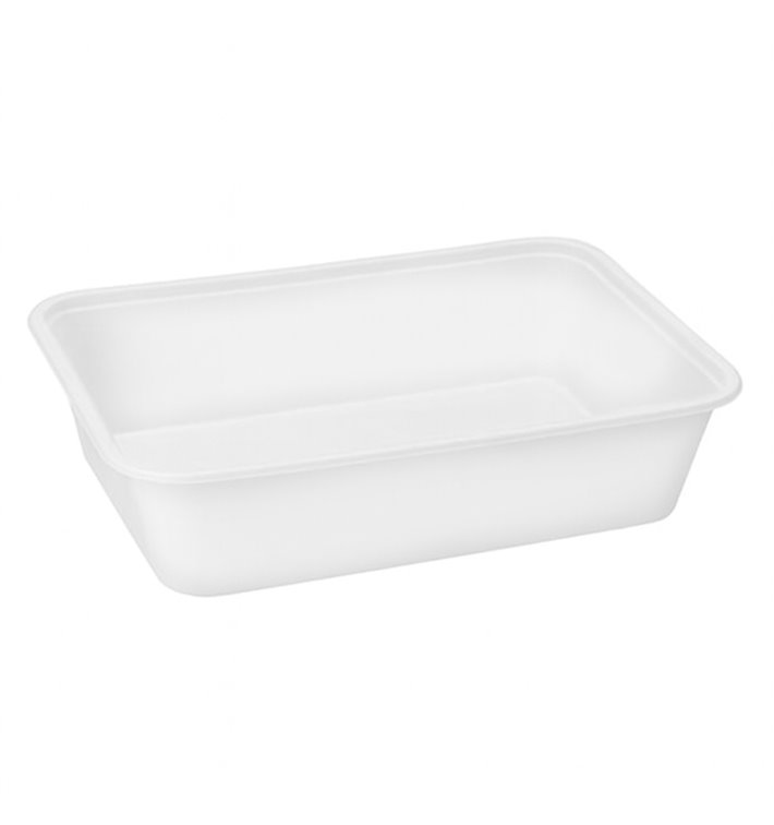 Plastic Bakje Rechthoek Wit van PP met Deksel 1.500ml 20,4x15,3cm (50 Stuks)