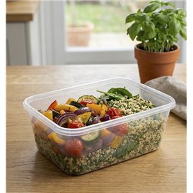 Barquette en Plastique PP Transparente avec Couvercle 1.500ml 20,4x15,3cm (500 Utés)