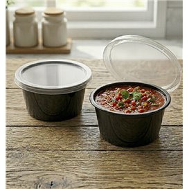 Sauspot PP Zwart met Deksel 2Oz/60ml (100 Stuks)