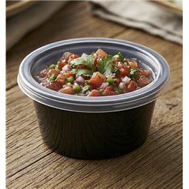 Pot à Sauce Noir PP avec Couvercle 4Oz/120ml (2.000 Utés)