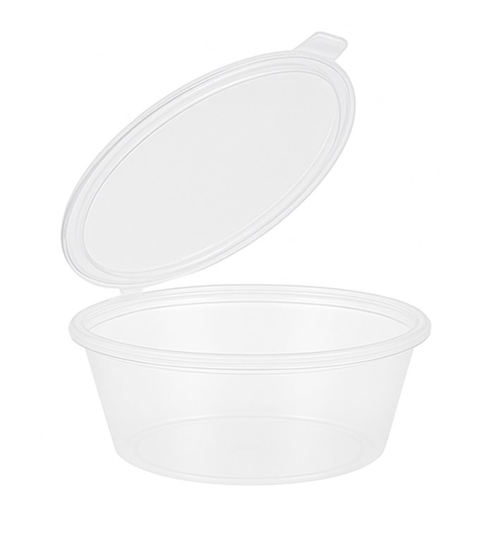 Pot à Sauce avec Charnière PP 6Oz/180ml (100 Utés) Pot à Sauce avec Charnière PP 6Oz/180ml (100 Utés)