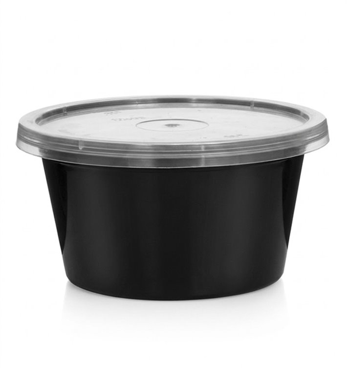 Pot à Sauce Noir PP avec Couvercle 2Oz/60ml (2.000 Utés)