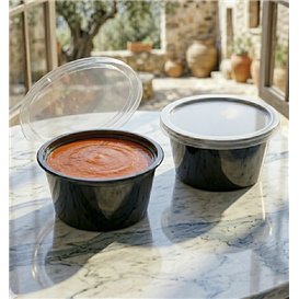 Sauspot PP Zwart met Deksel 2Oz/60ml (2.000 Stuks)