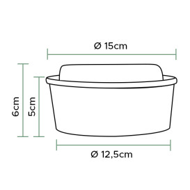 Soepkom Karton Kraft-Kraft met Deksel 500ml Ø15cm (250 Stuks)