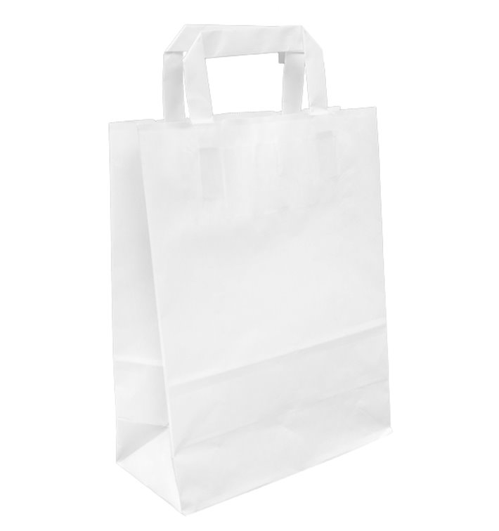 Sac en Papier Kraft Blanc avec Anses 100g/m² 22+11x27cm (25 Utés) Sac en Papier Kraft Blanc avec Anses 100g/m² 22+11x27cm (25 Utés)