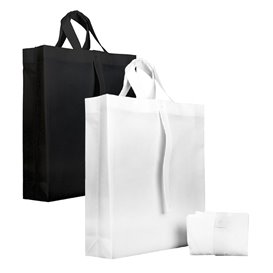 Niet geweven PREMIUM Opvouwbare tas met korte hengsels zwart 40+15x40cm (150 stuks)