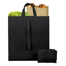 Niet geweven PREMIUM Opvouwbare tas met korte hengsels zwart 40+15x40cm (150 stuks)