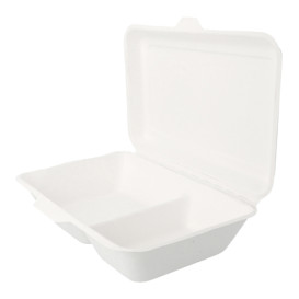 Suikerriet Gescharnierd Container "Menu Box" 2 Compartmenten wit 22,5x16,5x6,4cm 