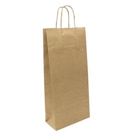 Papieren Zak voor Flessen met Handgrepen Kraft 18+8x39cm (50 stuks)