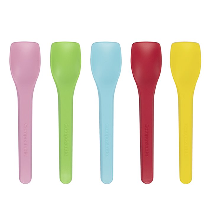 Cuillère à Glace Couleurs CPLA 10cm (100 Utés) Cuillère à Glace Couleurs CPLA 10cm (100 Utés)